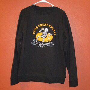 Vans Men Medium Black Yellow White Graphic Skeleton Long Sleeve Sweatshirt